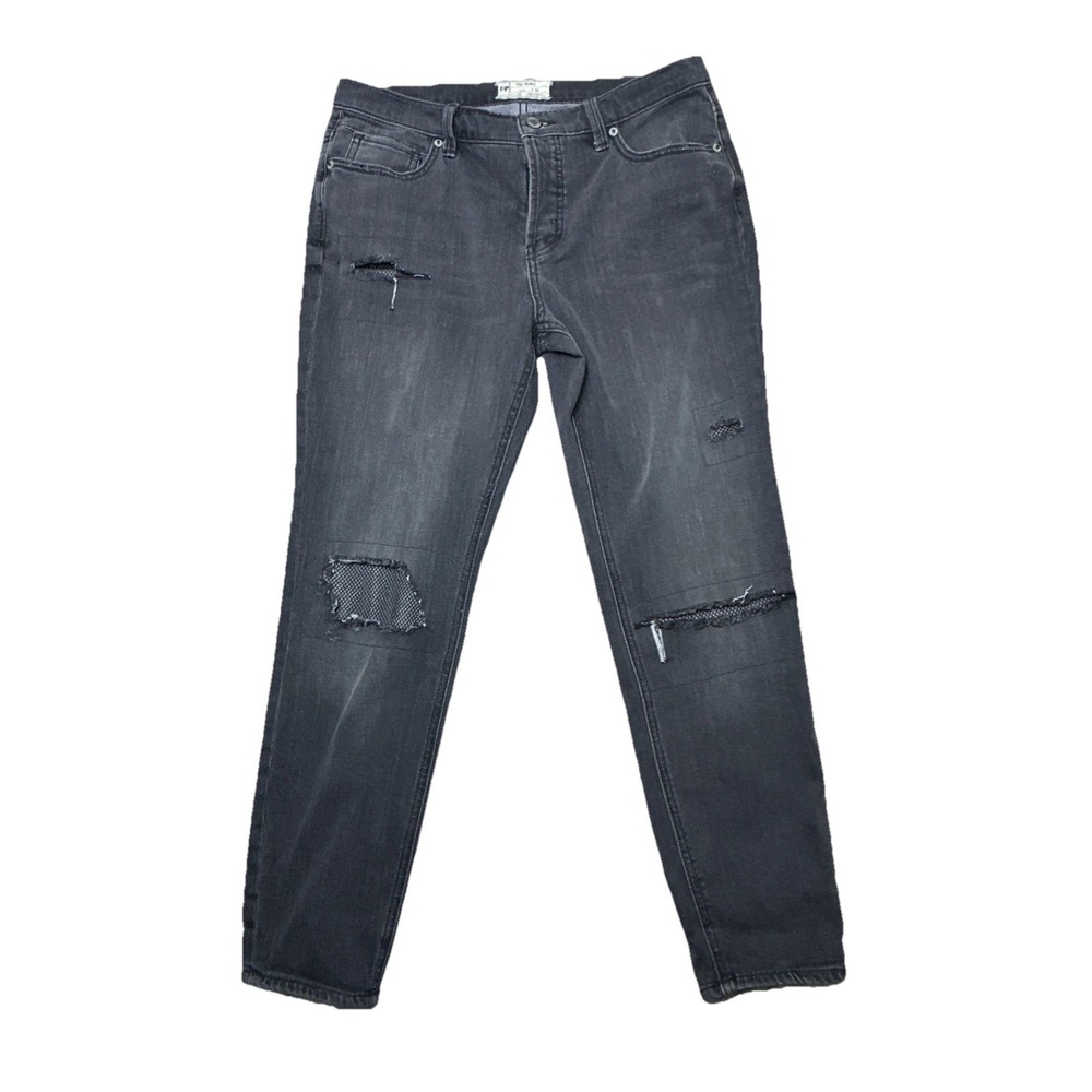 Free People Women's Jeans Black Distressed Button Fly Size 29 Slim Straight